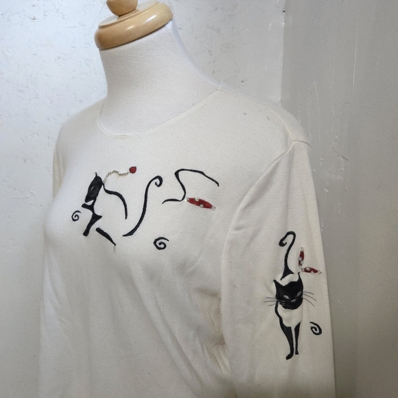 Alia | Vintage Chic Cat Print Sweater - Cream and Black - Picture 4 of 11